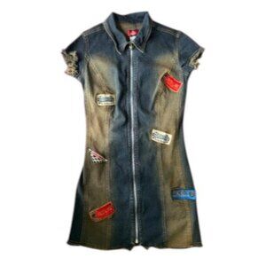Estilo Women's Denim Mini Patchwork Embroidered Dress M / L